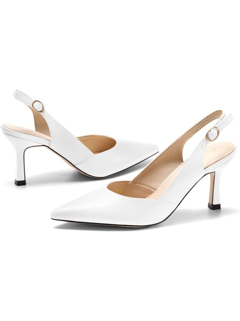 Women's White Faux Leather Slingback Pointed Toe Backless Wedding Dress Pumps - Picture 2 of 5